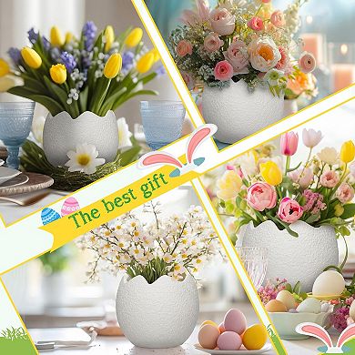 Easter Egg Ceramic Vase 6.7 Inch White Flower Pot Home Decor Spring Office