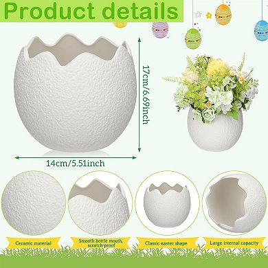 Easter Egg Ceramic Vase 6.7 Inch White Flower Pot Home Decor Spring Office