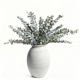 Ceramic Rustic Vase Handmade White Pottery Jar Farmhouse Style Tabletop Centerpiece 9 in