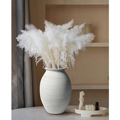 Ceramic Rustic Vase Handmade White Pottery Jar Farmhouse Style Tabletop Centerpiece 9 Inches