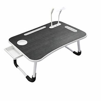 Black Portable Foldable Laptop Bed Desk with USB Ports, Cooling Fan, and LED Light
