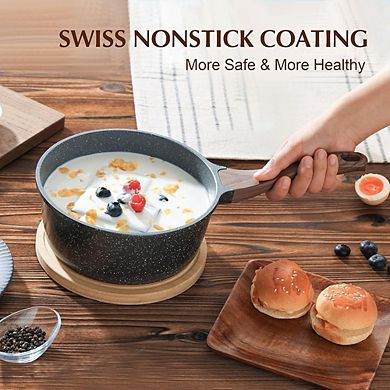 Nonstick Saucepan with Lid, 2-Quart Granite Coated, Induction Compatible
