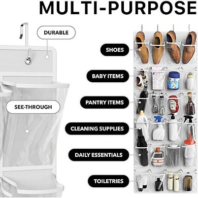 Over Door Hanging Shoe Organizer with 24 Large Clear Pockets