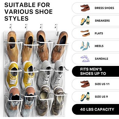 Over Door Hanging Shoe Organizer with 24 Large Clear Pockets