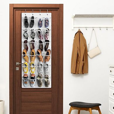 Over Door Hanging Shoe Organizer with 24 Large Clear Pockets