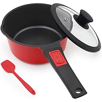 Nonstick Saucepan with Lid, 2-qt Milk Pot with Pour Spout, Induction Safe