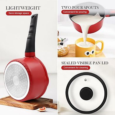 Nonstick Saucepan with Lid, 2-Qt Milk Pot with Pour Spout, Induction Safe