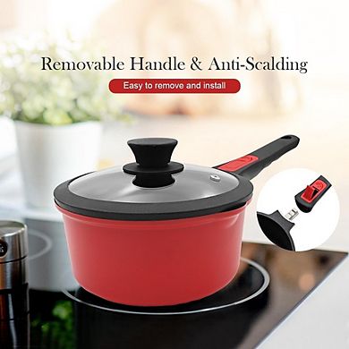 Nonstick Saucepan with Lid, 2-Qt Milk Pot with Pour Spout, Induction Safe