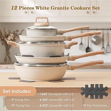 Nonstick Cookware Set, Granite Coating, Induction Compatible, Non-Toxic