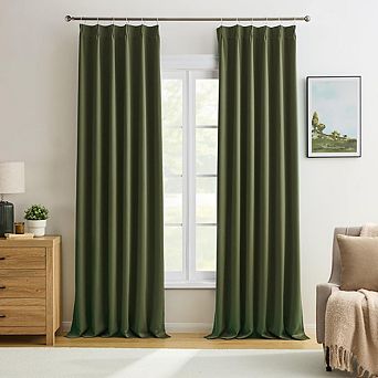 Olive Green Pinch Pleat Curtains, Thermal Light & Sound Blocking Drapes