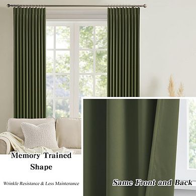 Olive Green Pinch Pleat Curtains, Thermal Light & Sound Blocking Drapes
