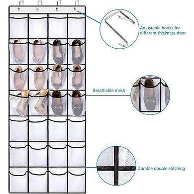 Over The Door Shoe Organizer with 28 Pockets and 4 Metal Hooks Hanging Rack
