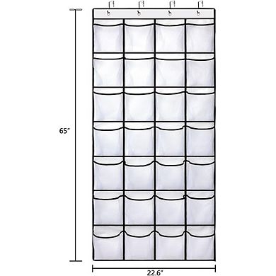 Over The Door Shoe Organizer with 28 Pockets and 4 Metal Hooks Hanging Rack