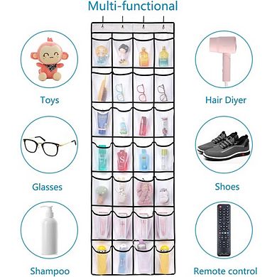 Over The Door Shoe Organizer with 28 Pockets and 4 Metal Hooks Hanging Rack