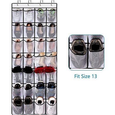 Over The Door Shoe Organizer with 28 Pockets and 4 Metal Hooks Hanging Rack