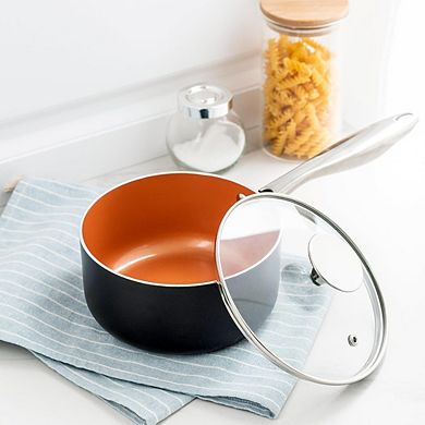 Nonstick Ceramic Saucepan with Lid, Durable, Easy to Clean