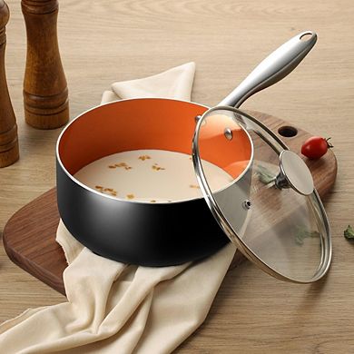 Nonstick Ceramic Saucepan with Lid, Durable, Easy to Clean