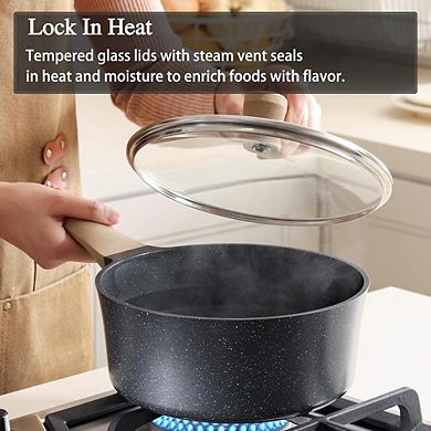 Nonstick Ceramic Saucepan with Lid Non-Toxic, Induction Compatible, Multipurpose