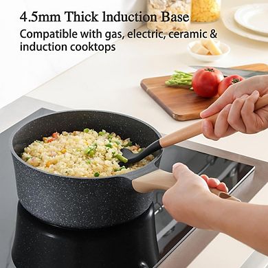 Nonstick Ceramic Saucepan with Lid Non-Toxic, Induction Compatible, Multipurpose