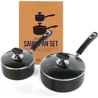 Nonstick Saucepan Set with Glass Lids, Easy Clean, Durable