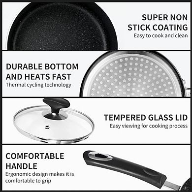 Nonstick Saucepan Set with Glass Lids, Easy Clean, Durable