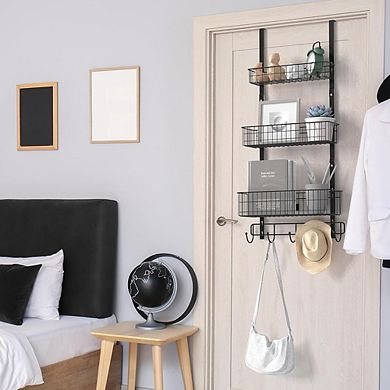 Over The Door Organizer with 3 Tiers and Hooks Hanging Storage Rack