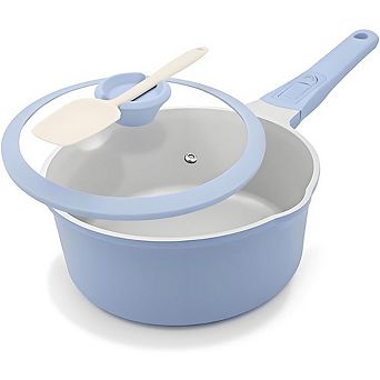 Nonstick Ceramic Saucepan with Lid, Pour Spout, Induction & Oven Safe