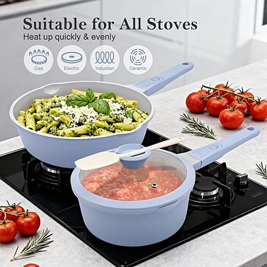 Nonstick Ceramic Saucepan with Lid, Pour Spout, Induction & Oven Safe