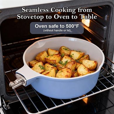 Nonstick Ceramic Saucepan with Lid, Pour Spout, Induction & Oven Safe