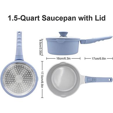 Nonstick Ceramic Saucepan with Lid, Pour Spout, Induction & Oven Safe