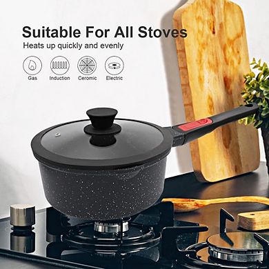 Nonstick Saucepan with Lid, Pour Spout, Detachable Handle