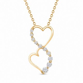 Heirloom Treasures Sterling Silver 1/4 Carat T.W. Lab-Grown Diamond Double Heart Pendant Necklace