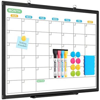 Dry Erase Calendar Whiteboard 24"x18" Double-Sided Monthly Planner Black Aluminum Frame Wall Mount