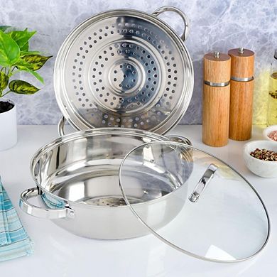 Great Ambitions 11" Stainless Steel Nonstick Fry Pan with Steamer & Lid
