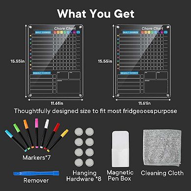 2-Pack Magnetic Chore Chart 12"x16" Dry Erase Board Daily Weekly To Do List