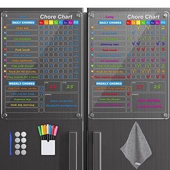 2-Pack Magnetic Chore Chart 12"x16" Dry Erase Board Daily Weekly To Do List