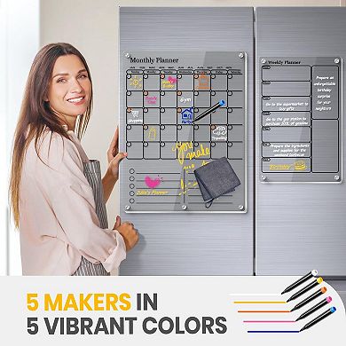 Magnetic Calendar Clear Dry Erase Board Fridge Monthly Planner Kitchen Menu To Do List 2 Pack