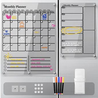 Magnetic Calendar Clear Dry Erase Board Fridge Monthly Planner Kitchen Menu To Do List 2 Pack