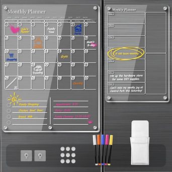Magnetic Calendar Clear Dry Erase Board Fridge Monthly Planner Kitchen Menu To Do List 2 Pack