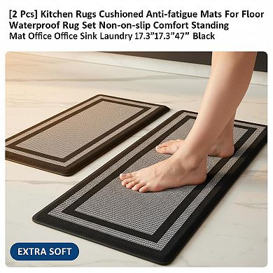 2 Pcs Kitchen Rugs Anti-fatigue Mats Waterproof Non-slip Standing Mat Set Office Sink Laundry