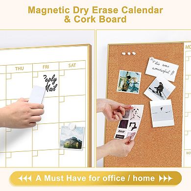 Whiteboard Calendar Cork Board 36"x24" Magnetic Dry Erase Monthly Wall Planner Frame Combo