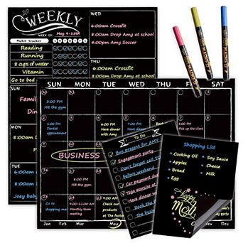 Magnetic Monthly Weekly Planner Set, Blackboard for Refrigerator, 3 Neon Markers Included