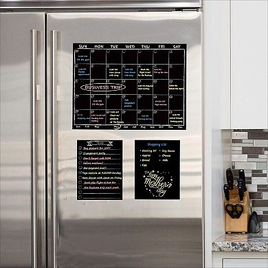 Magnetic Monthly Weekly Planner Set, Blackboard for Refrigerator, 3 Neon Markers Included