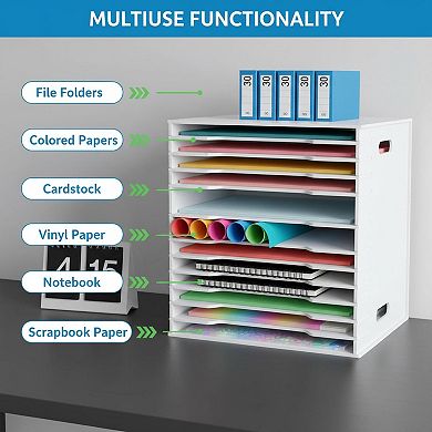 12x12 Scrapbook Paper Organizer 12 Tier Adjustable Shelves Desktop Storage for Home Office