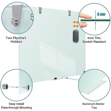 Glass Whiteboard 36x24 Inch Frameless Wall Mounted Magnetic Dry Erase Board for Home Office School