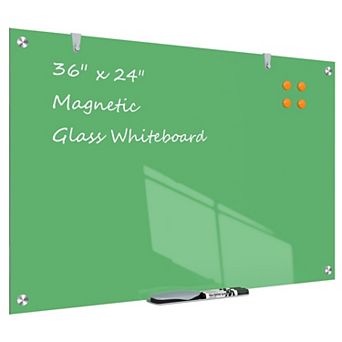Glass Whiteboard 36x24 Inch Frameless Wall Mounted Magnetic Dry Erase Board for Home Office School