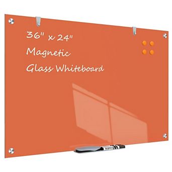 Glass Whiteboard 36x24 Inch Frameless Wall Mounted Magnetic Dry Erase Board for Home Office School