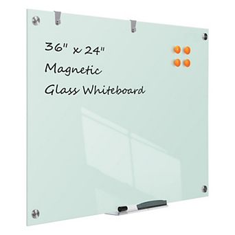 Glass Whiteboard 36x24 Inch Frameless Wall Mounted Magnetic Dry Erase Board for Home Office School