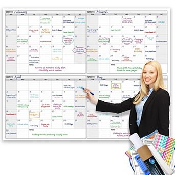 Dry Erase Four Month Wall Calendar 46"x63" Giant Quarterly Laminated Whiteboard Planner