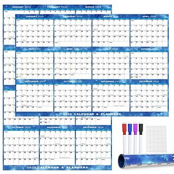 32" x 48" 2026 Wall Calendar Erasable Starry Sky Wet Dry Erase Large Annual Planner 12 Month